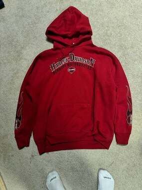 Vintage 2008 Harley-Davidson Red Flame Hoodie RPM Moto Plus Saguenay PQ Size XL